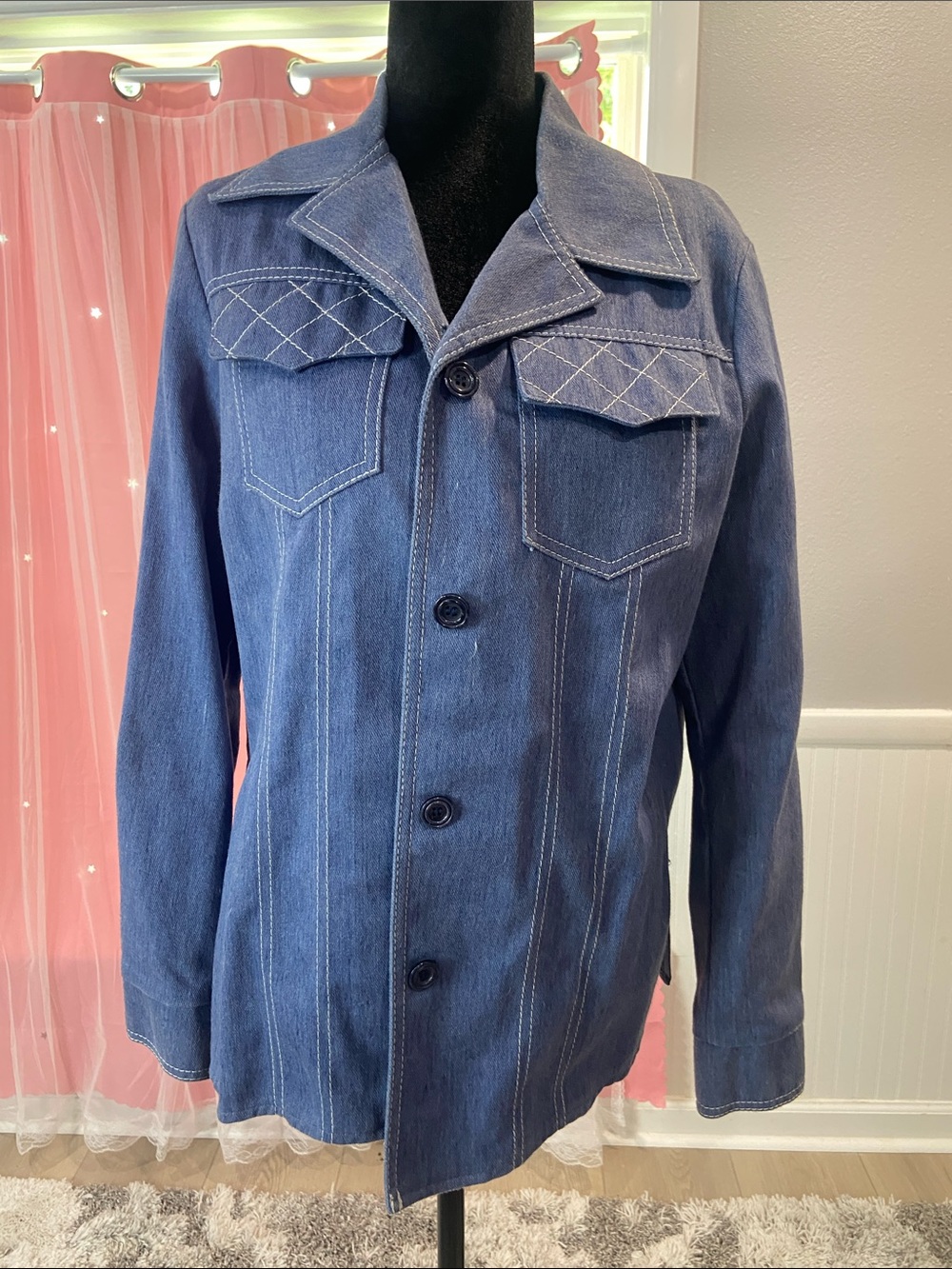 The Pioneer Woman Blue Denim Shirt Jacket with Contrast Stitching size L
